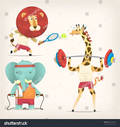 Animals T Shirts Doing Sports Vector Illustrations Stock Vector