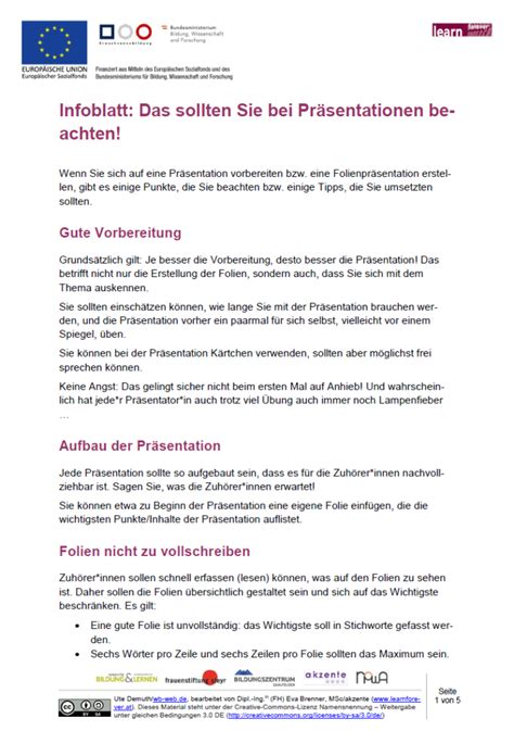 Infoblatt Das Sollten Sie In Pr Sentationen Beachten Basisbildung