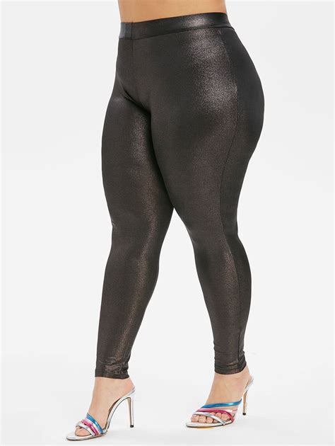 Off Plus Size Shiny Skinny Leggings In Black Dresslily