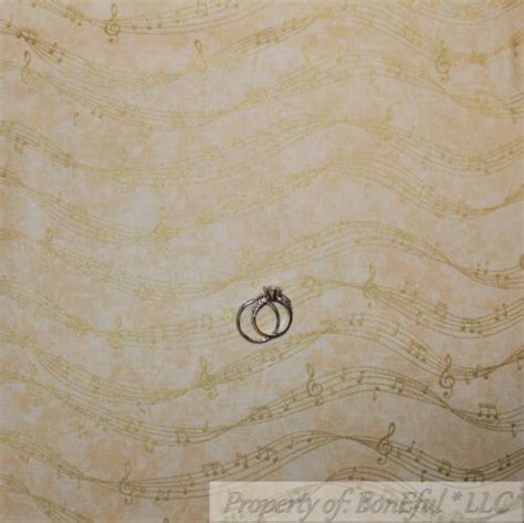 Boneful Fabric Fq Cotton Quilt Vtg White Gold Metallic Music Note