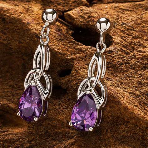 Sterling Silver Cubic Zirconia Amethyst Trinity Knot Earrings Shanore