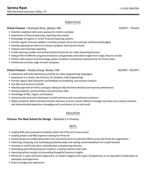 Prime Finance Resume Samples Velvet Jobs