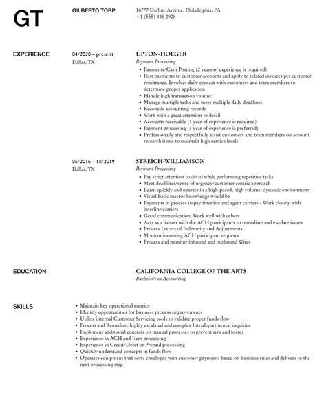 Payment Processing Resume Samples Velvet Jobs