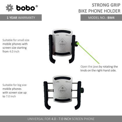 Bobo Bm Silver Polycarbonate Waterproof Jaw Grip Motorcycle Mobile