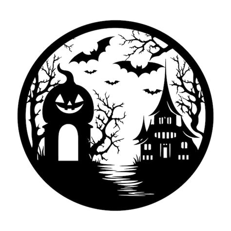 Happy Halloween elements in black and white Silhouette vector ...