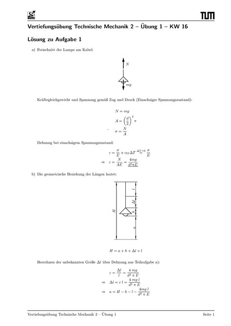 Uebung Loesung Ubung Technische Mechanik Ubung Kw Osung