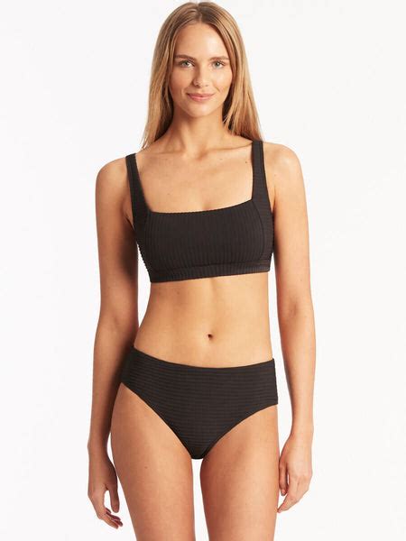 Sea Level Spinnaker Mid Bikini Bottoms In Black Sandpipers