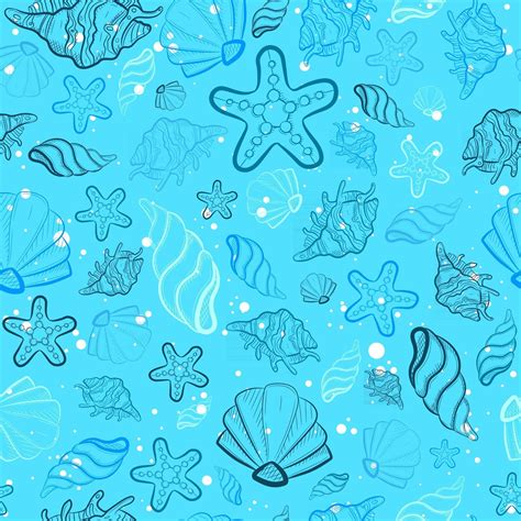 Baby Blue All Over Print With Sea And Ocean Creatures Seamless Pattern