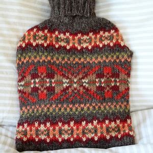Hand Knitted Hot Water Bottle Cover Traditional Fair Isle Pattern Wool Fair Trade
