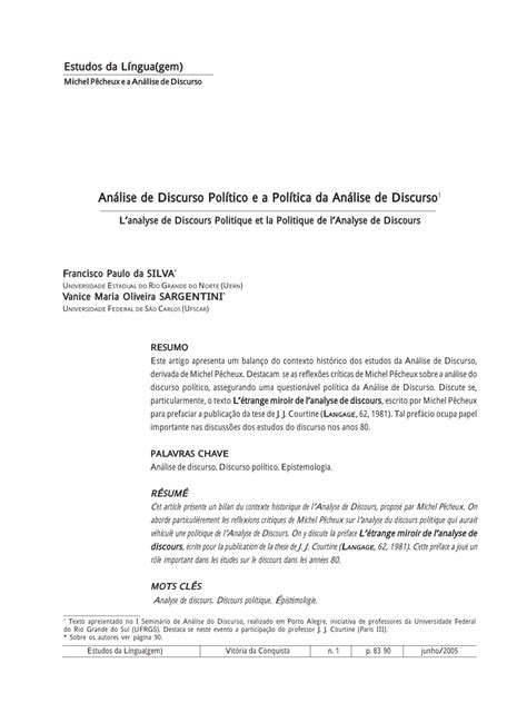 Pdf Análise De Discurso Político E A Política Da Análise De Discurso