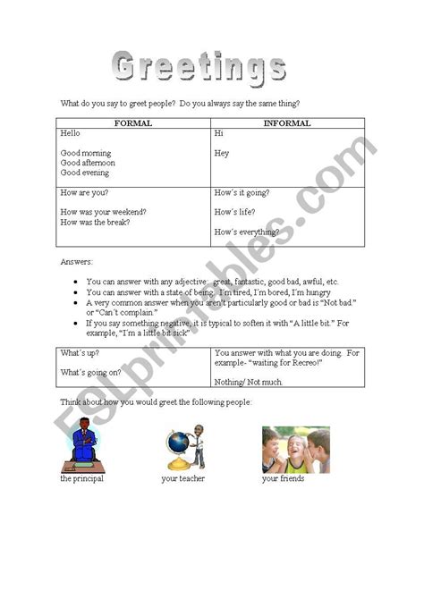 English Greetings Informal And Formal ESL Worksheet By Alexisprofe