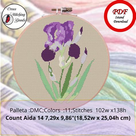 Purple Iris Stitch Pattern Easy Cross Stitch Pattern Pdf Etsy