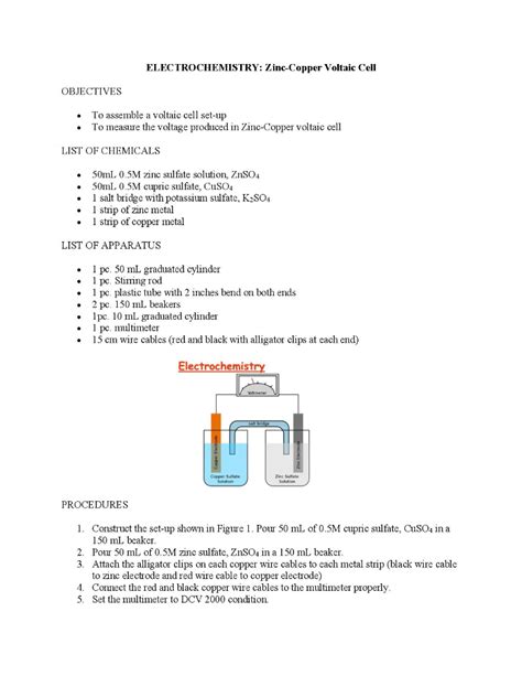 Electrochemistry Zinc Copper Voltaic Cell Objectives