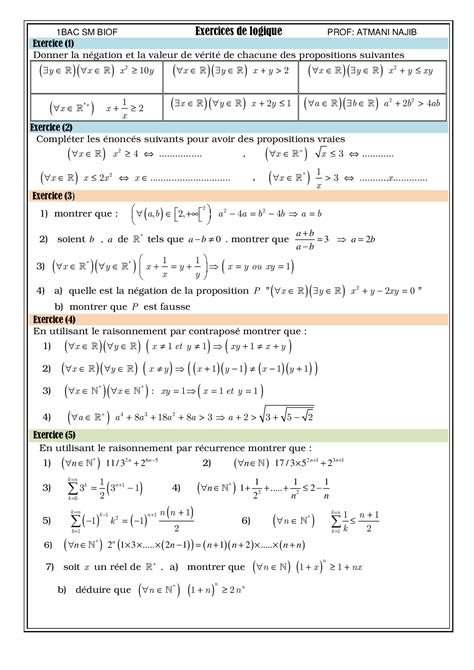 Notions De Logique Exercices Non Corrig S Alloschool