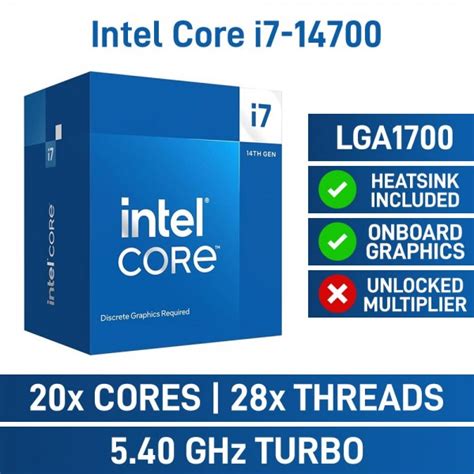 Intel Core I7 14700 20 Core CPU LGA1700 2 1GHz 5 4GHz Turbo Best