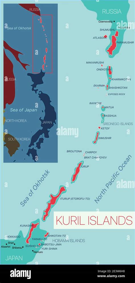 Kuril Islands Detailed Editable Map Vector EPS 10 File Stock Vector