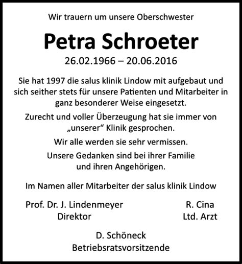 Traueranzeigen Von Petra Schroeter Trauer Anzeigen De