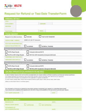 Fillable Online Request For Refund Or Test Date Transfer Form Ielts