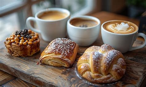 A Table With Pastries Coffee And Pastries Premium AI Generated Image