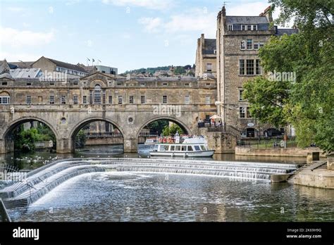 Pulteney Bridge And Pulteney Weir On The River Avon In Bath Somerset