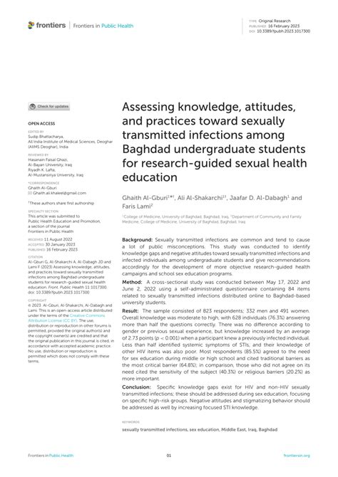 Pdf Assessing Knowledge Attitudes And Practices Toward Sexually Transmitted Infections Among