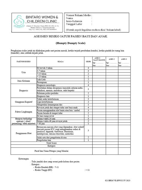 Form Resiko Jatuh Anak 1 Pdf