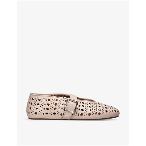 Ala A Vienne Laser Cut Leather Ballet Flats In Natural Lyst