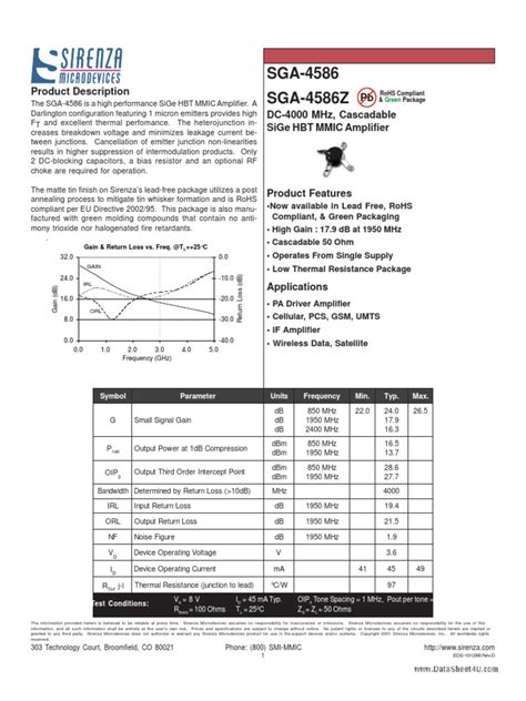 SGA-4586Z - SirenzaMicrodevices Markcode 45Z | PDF | Amplifier ...