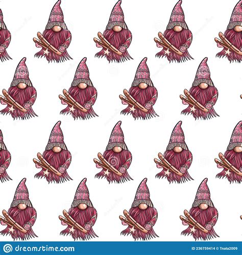 Seamless Pattern Illustration Of A Gnome With A Beard In A Hat New