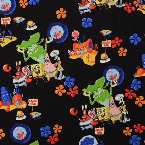 Baumwolljersey Spongebob Schwammkopf Bikini Bottom Schwarz Stoffe Hemmers