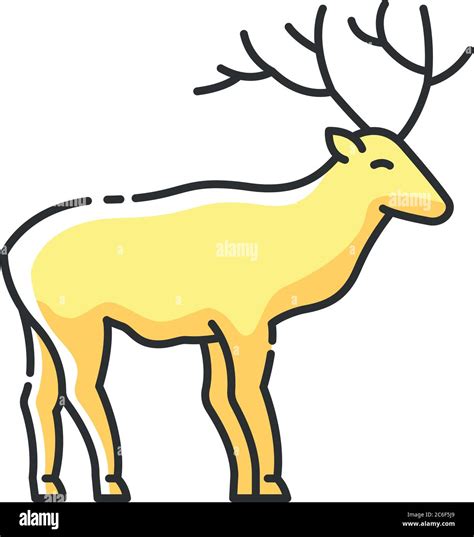 Deer Rgb Color Icon Hoofed Ruminant Mammal Herbivore Animal With