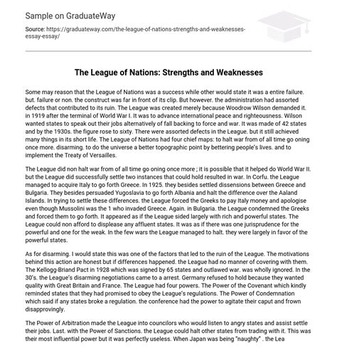 ⇉the League Of Nations Strengths And Weaknesses Essay Example