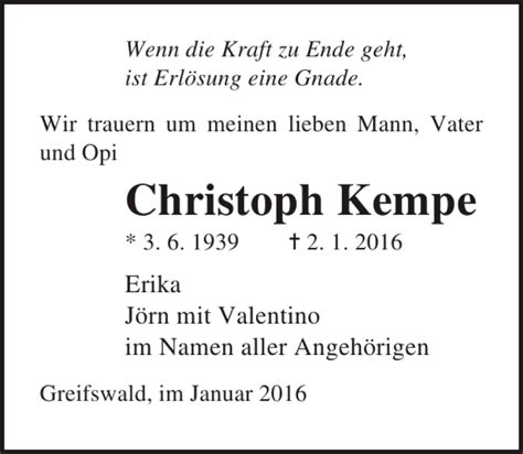 Traueranzeigen Von Christoph Kempe Trauer Anzeigen De