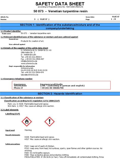Schminke Venetian Turpentine Resin Pdf Dangerous Goods Personal