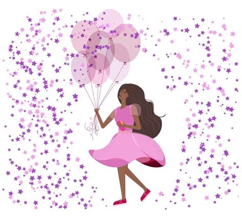 Premium Vector Character Of A Girl In A Pink Dress With Balloons