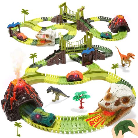 Buy HOLYFUN Dinosaur Race Car Tracks Toy Train Set Tracks Car Track