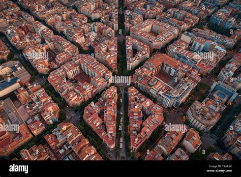 Barcelona Street Aerial View With Beautiful Patterns In Spain Stock