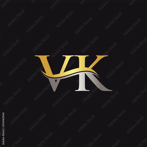 Initial Gold And Silver Vk Letter Linked Logo With Black Background