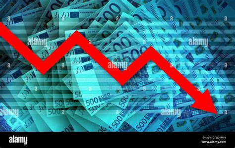 Economy Graph Euro Banknotes And Downward Arrow Debt Fall Loss