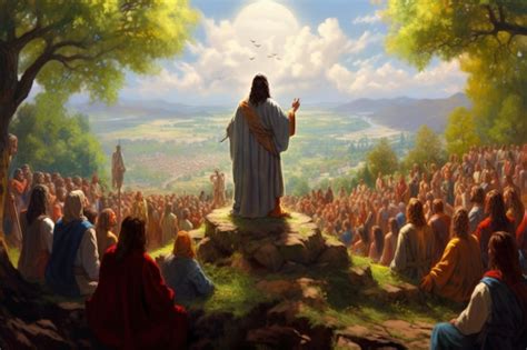 Premium Photo | Jesus christ reads a sermon in front of a crowd of believers