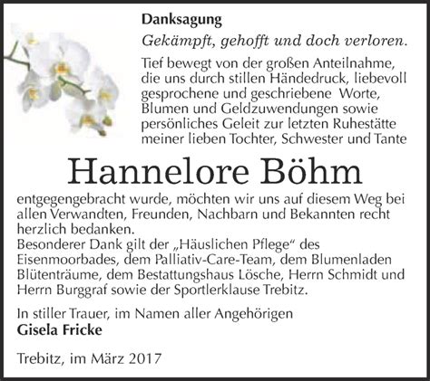 Traueranzeigen Von Hannelore B Hm Abschied Nehmen De