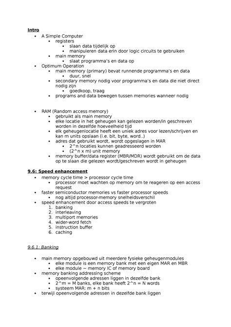 Samenvatting Memory Speed Enhancement Slides Intro A Simple