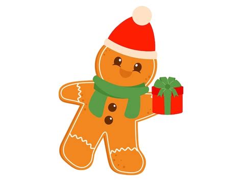 Premium Vector Happy Gingerbread Holding Gift Box Illustration