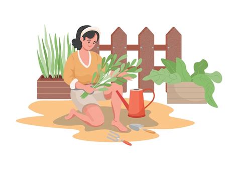 Mujer Plantando Y Regando Flores De Jard N O Verduras Ilustraci N Plana