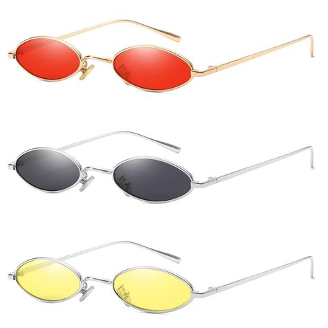 Aooffiv Vintage Slender Oval Sunglasses Small Metal Frame Candy Colors