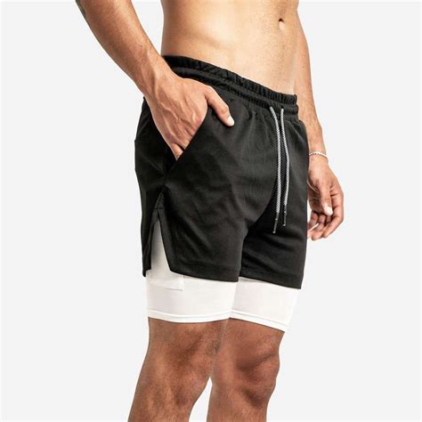 Men S Gym Shorts With Compression Liner Black Hybrid Short By Avalon