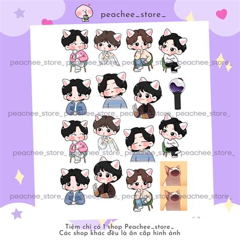 Sticker Hình Dán Bts Meow Run Bts Tai Mèo Next Top Genius Chibi Khổ A5