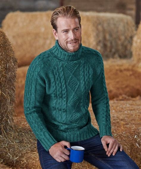 Chunky Wool Jumper Mens Cable Polo Neck Jumper Moshulu