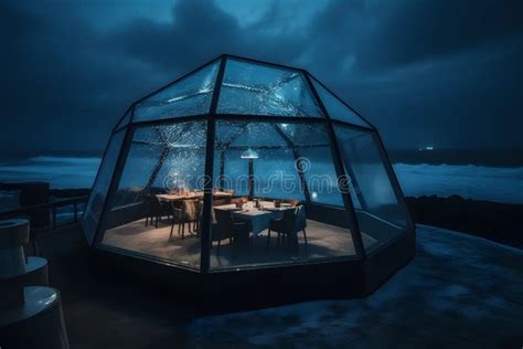 Romantic Bar On The Waterfront Cozy Dome Restaurant In Nature Stock