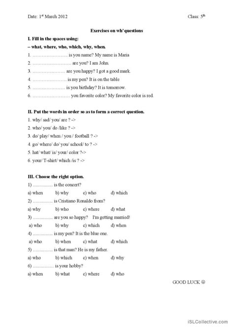 Wh Questions General Gramma English Esl Worksheets Pdf And Doc